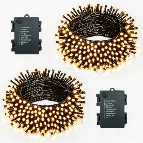 MOLVCE Lichterkette Batterie 2stk 100LEDs 10m LED Lichterkette Außen und Innen mit Timer, 8 Modi Lichterketten Batteriebetrieben für Weihnachten, Grünes Kabel Wasserdichte, Warmweiß