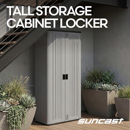 Image of Suncast 72-Inch Tall Storage Cabinet, Platinum Resin Garage Storage Cabinet