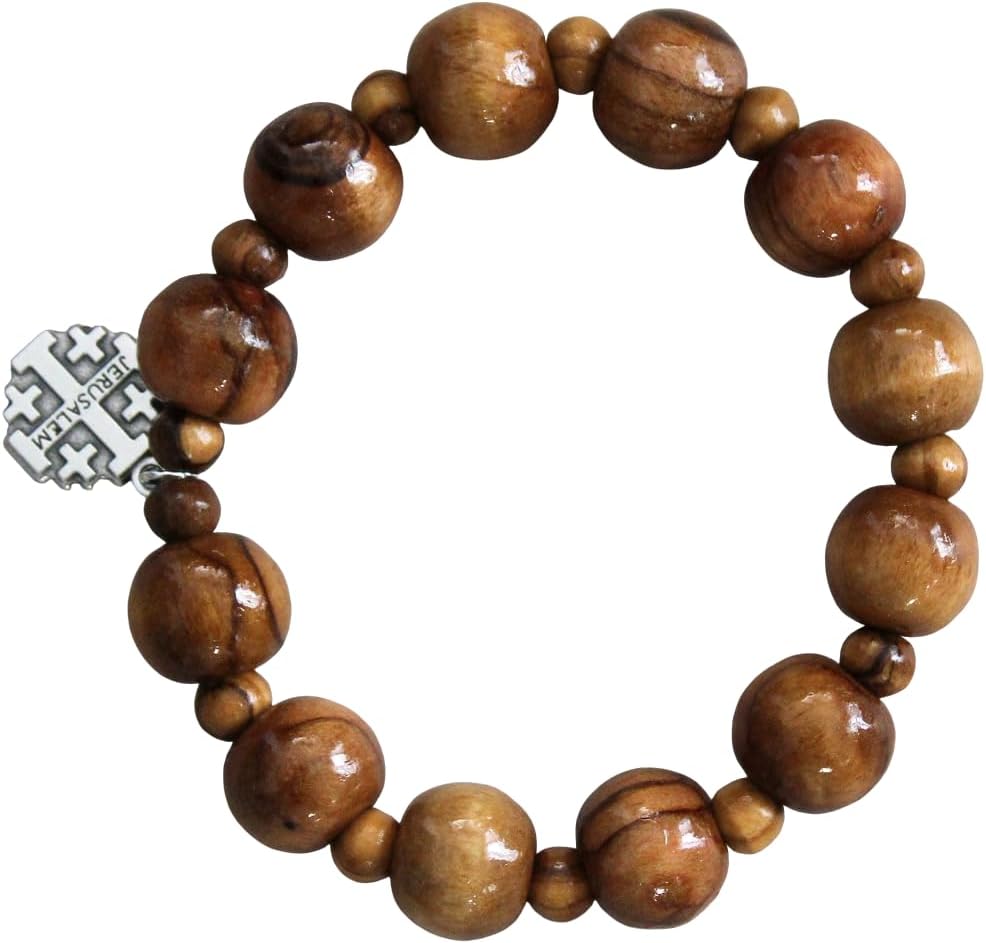 Handmade Olive Wood Bracelet Set with Jerusalem Cross Icon - Set of 2 from the Holy Land | Spiritual Gift for Luck, Faith & Healing | Christian Jewelry for Men & Women