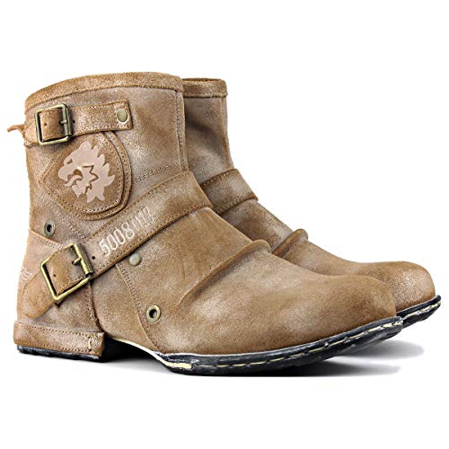 Image of Leather Casual Motorcycle Combat Chukka Western Dress Ankle Boots for Men with Side Zipper CD-5008-1-ABNHD