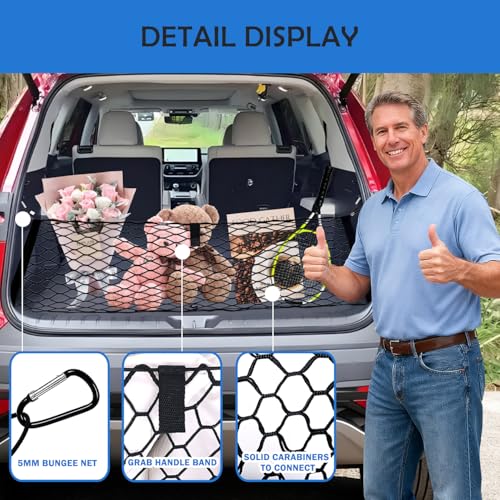 Image of Envelope Style Cargo Net for 2020-2025 2026 Toyota Grand Highlander Accessories, Trunk SUV Mesh Cargo Net, Upgraded 5mm Bungee&Double-layer Nylon Storage Tailgate Netting Grocery&Tool Holder Organizer