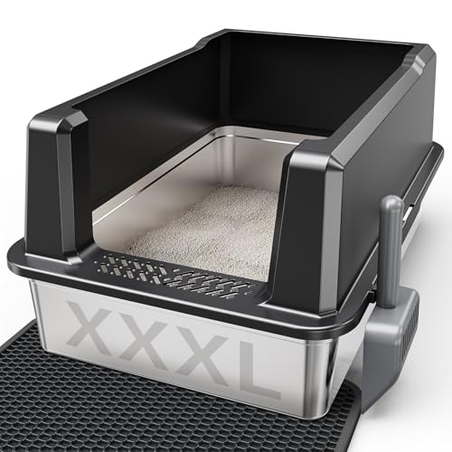Tripamin XXL Stainless Steel Litter Box with High Sides...