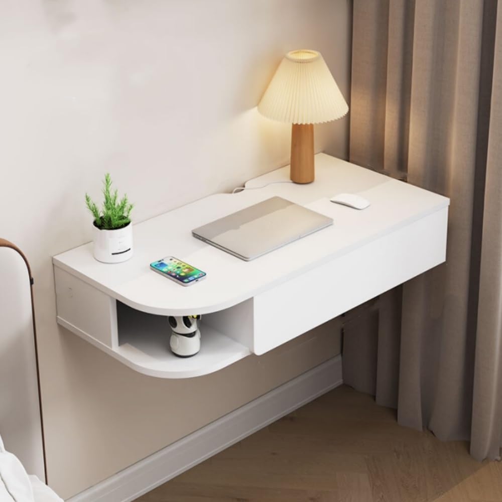 Coiffeuse flottante peu encombrante en bois marron avec tiroirs chic