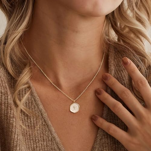 Cross Necklace for Women,14k Dainty Gold Plated Cross Necklaces Simple Cross Pendant Necklaces for Women Trendy Small Gold Cross Charm Necklace Cute Choker Necklace for Women Gold Jewelry Gifts2