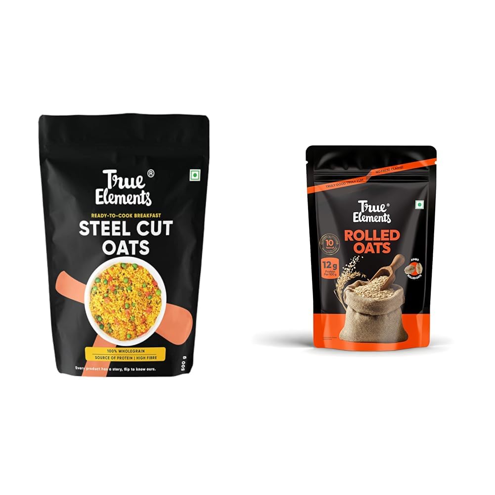 True Elements Steel Cut Oats 500g | Sugar Free Oats | Healthy Breakfast | 100% Wholegrain | + True Elements Rolled Oats 500g - Rolled Oats for Weight Management | Nutritious Breakfast | Rich-image-44