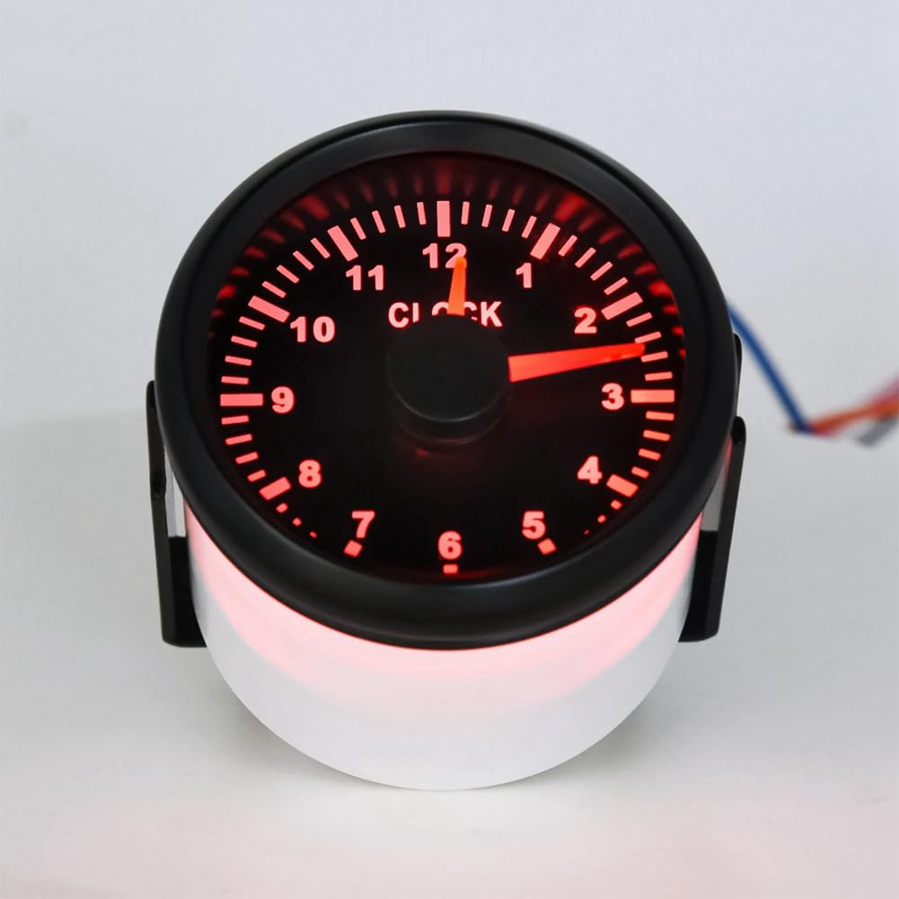 0-12 Heures Mètres 2 Pouces 52 mm Jauges D'Horloge avec Rétro-Éclairage Rouge Instrument Afficher les Compteurs D'Horloge pour Voiture Bateau Yacht RV 9-32 V Facile à Utiliser C