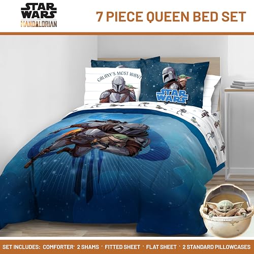 Image of Jay Franco Kids Bed Set, Blue, The Mandalorian, 7 Piece Queen