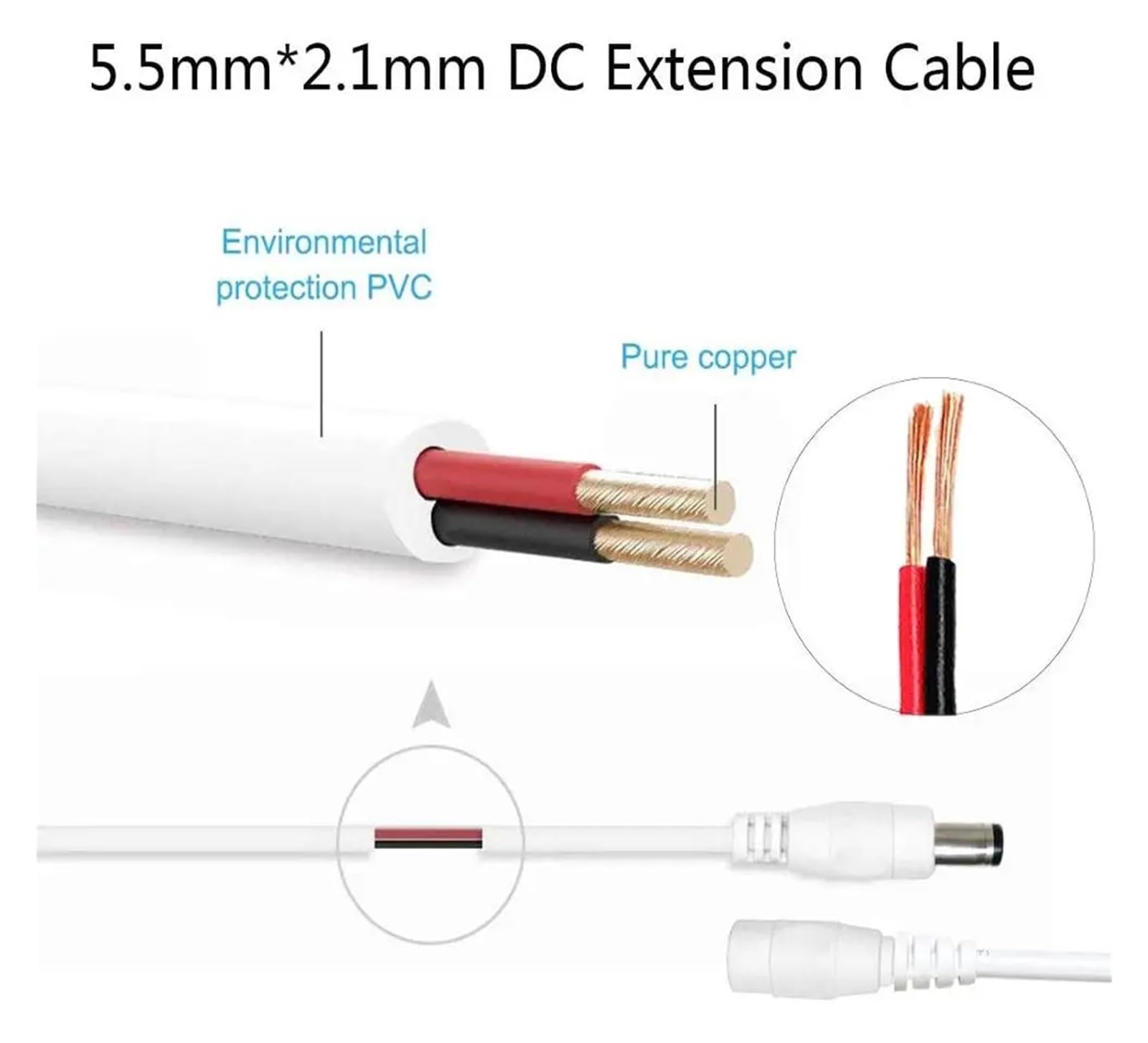 12V Power Verlängerung Kabel 1M 2M 5M 10M 20M 2,1 * 5,5mm Stecker DC Power Kabel for CCTV Sicherheit Kamera LED Streifen Radio Drucker(20m)