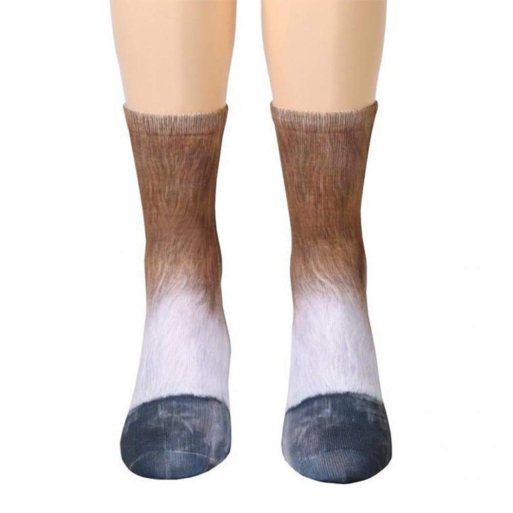 Animal Paw Socks 3D Print Novelty Animal Feet Crew Socks Halloween Cosplay Gift for Unisex Adult (horse)