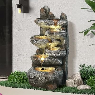 Dephet Outdoor Cascading Rock Water Fountain, 6-Tier Fountain and Waterfall