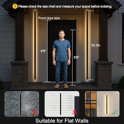 Image of Outdoor Wall Lights for House - 2pack 92.5inch Modern Outdoor Wall Light Fixture Long Strip Wall Sconce, Dimmable Ip65 Waterproof Exterior Wall Mount Outside Garage Lights for Living Room, Porch