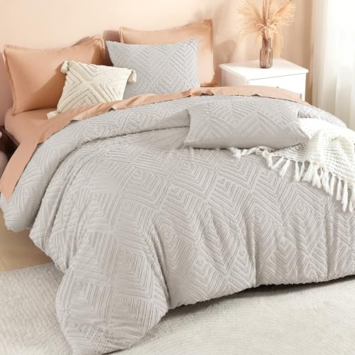 Image of Litanika Super King Comforter Linen Grey, 3 Pieces Tufted Boho Farmhouse Bedding Comforter Set, Lightweight Fluffy All Season Comforter Set (120x120In Comforter & 2 Pillowcases)