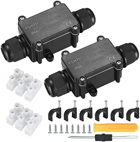 2 Pcs IP68 Waterproof Junction Boxes, 2-Way Outdoor Electrical Cable Connectors Boxes, External Sleeve Protection Box, Line M20 Cable Wire Connectors, Wire Range 5-9mm & 9-12mm