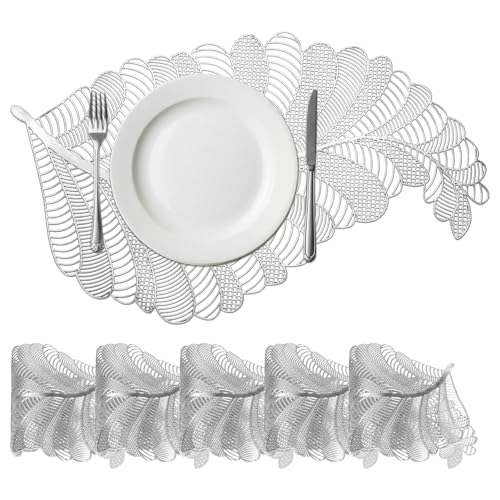 Sets de table argentés uxcell en polyvinyle pressé - Napperons lavables au design ciselé de 45cm - 2