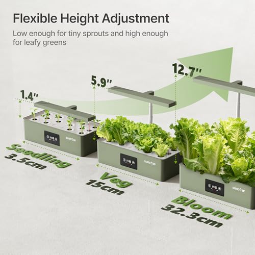 Image of SUNCOZE Hydroponics Growing System Kit with 24W Dimmable LED Light, Green