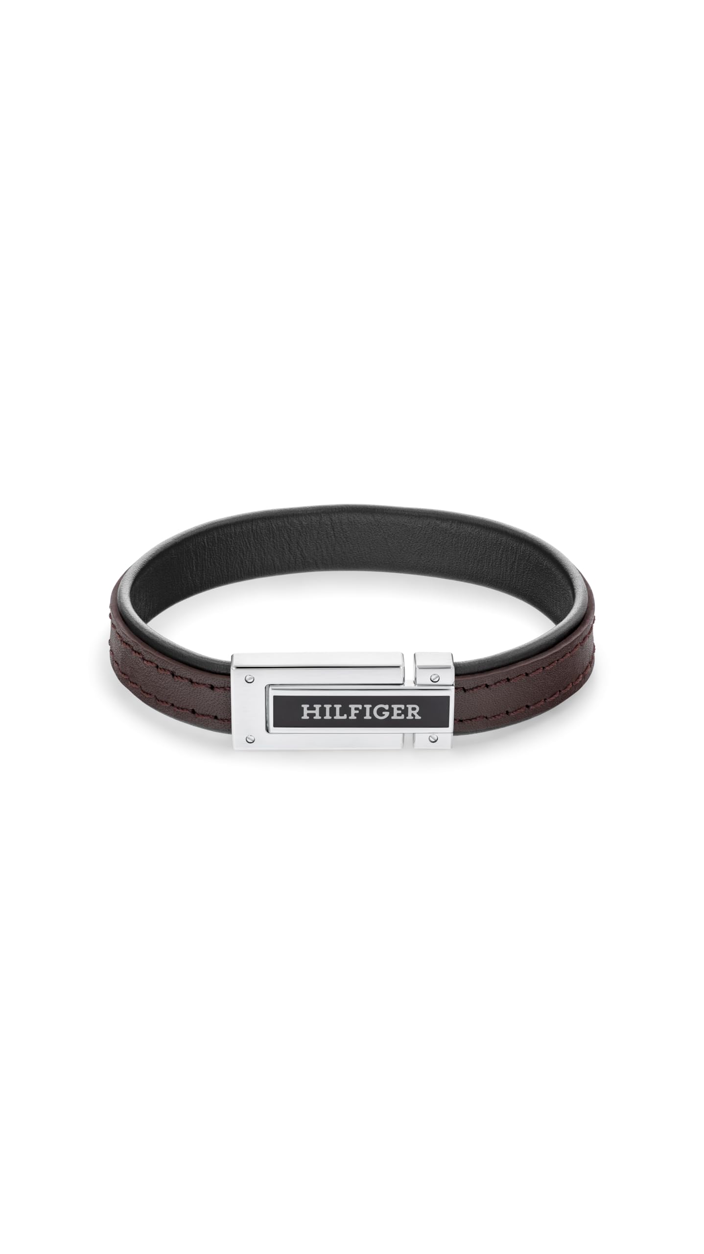 Tommy Hilfiger Men's Brown Fold-Over Clasp Dark Leather Bracelet