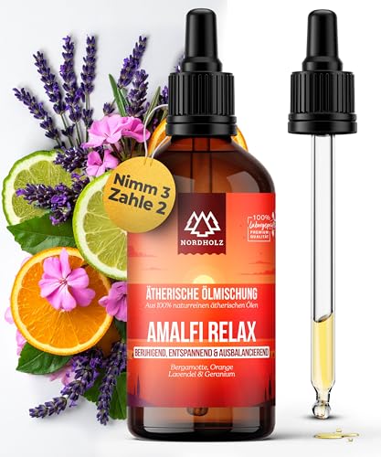 NORDHOLZ® Ätherische Ölmischung Amalfi Relax [100% naturrein] – Zitrusweich & ausgewogen – In Pharmaqualität aus naturreinen Ölen – Laborgeprüft – Für Sauna, Diffusor & Aromatherapie