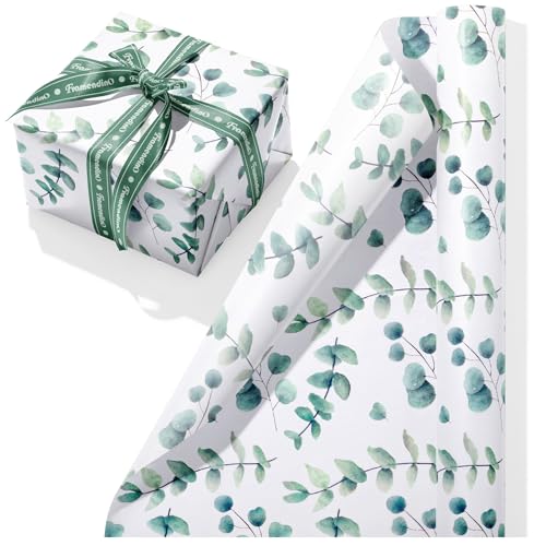 Framendino, 100 hojas de papel de seda de eucalipto de 20 x 14 pulgadas, papel de regalo de vegetación botánica, papel de seda decorativo para boda, embalaje de regalos, manualidades