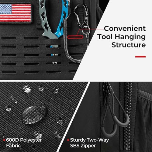 Image of Piscifun Fishing Tackle Backpack with Rod & Gear Holder, Lightweight Outdoor Water-Resistant Fishing Shoulder Storage Bag with Protective Rain Cover, Black