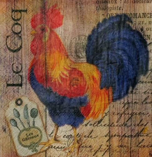 Irvint&Co Set of 2 Individual Decoupage Paper Party Napkins Rooster Birds Watercolor Decor Luncheon Beverage Christmas Series Napkin for a Birthday, Holiday, Wedding, Cocktail Party