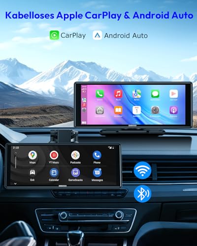 ESSGOO Carplay Android Auto Display,10.26 Zoll Apple Carplay Bildschirm für AirPlay/Mirror Link,Car Multimedia Player mit Wireless Touchscreen,GPS Navigation,Bluetooth5.3,AUX,Autoradio,Sprachassistent – Bild 3