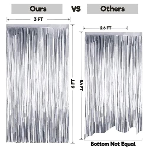 Image of 3 ft X 6 ft Metallic Silver Foil Curtain for Birthday Decorations /Anniversary (2 pc Silver Metallic Foil Fringe Curtain)