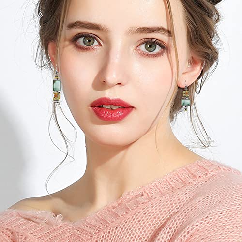 Green Handmade Boho Natural Gemstone Charm Earrings Gold Stone Bead Drop Dangle Earrings for Women2