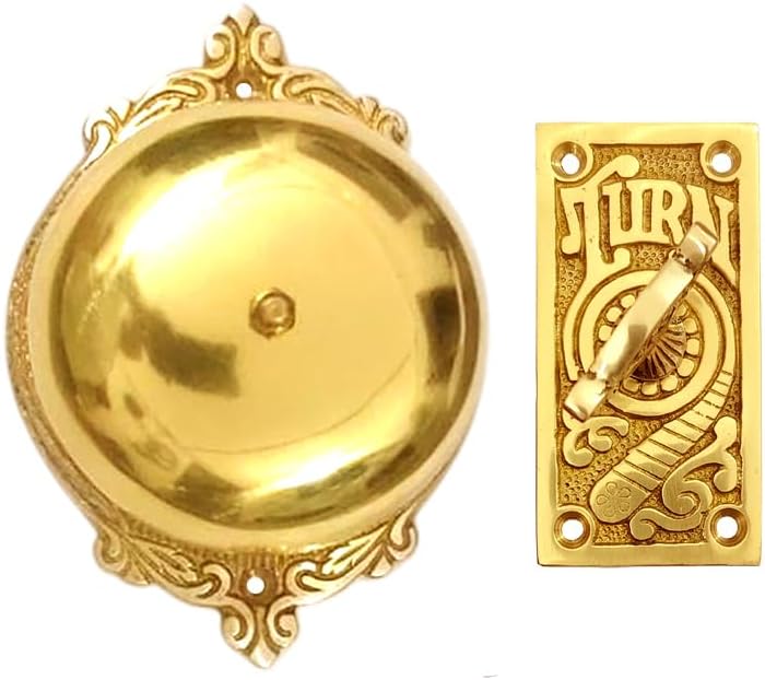 "Elohim" Brass Manual Old Fashioned Door Bell – Vintage Twist Bell – Mechanical Turn Door Bell for Home – (Pack of 1 Polished Lacquered Finish)