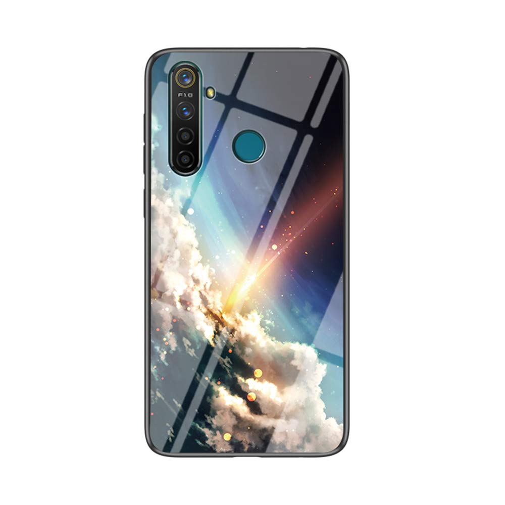 BRAND SET Custodia per Oppo Realme 5 PRO Antiurto Cielo Stellato Viola Modello Cover Posteriore in Vetro Temperato Morbido TPU Bordo in Silicone Bumper Case Protettiva-MHXK