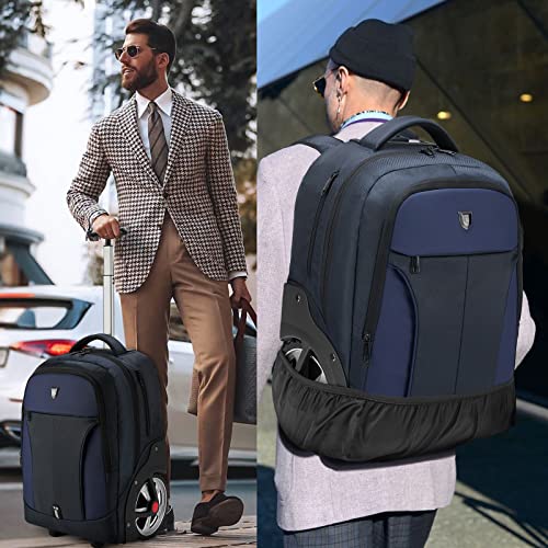 Image of Rolling Backpack With Wheels for Business, Travel Commuter - Waterproof Carry-On With Laptop Compartment, Fits 15.6 Inch Laptop - Wheeled Bag for Adults, Women, Men (Blue, 20 Inch)