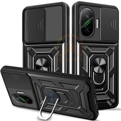 Image of Armor Bumper Back Cover Case for Poco F7 5G | Rotating Camera Cover, Ring Holder & Kickstand | Heavy Duty & 360 Degree Protection Poco F7 5G Back Cover (Black)