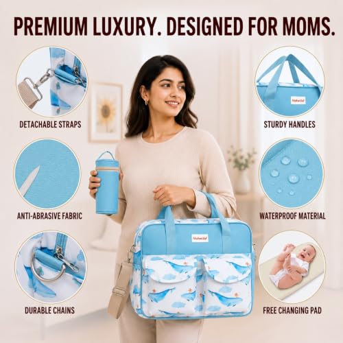 Image of Diaper Bag for Mothers for Travel with Changing Station | Tote Diaper Baby Bag for Mom | Diaper Bag with Insulated Bottle Holder & Changing Mat | 17 L,10 Pocket