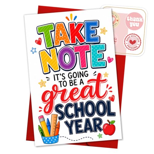 Carte de bienvenue scolaire Take Note 13x20 cm pour la rentrée des classes
