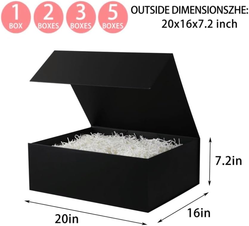 UoeRing 1 Extra Large Black Gift Box 20x16x7 inch Luxury Gift Box for Presents with Magnetic Closure Lid Collapsible,Birthday,Christmas,Contains Card, Ribbon,Tissue Paper,Shredded Paper Filler 20x16x7 Inch-Black-Pack of 1