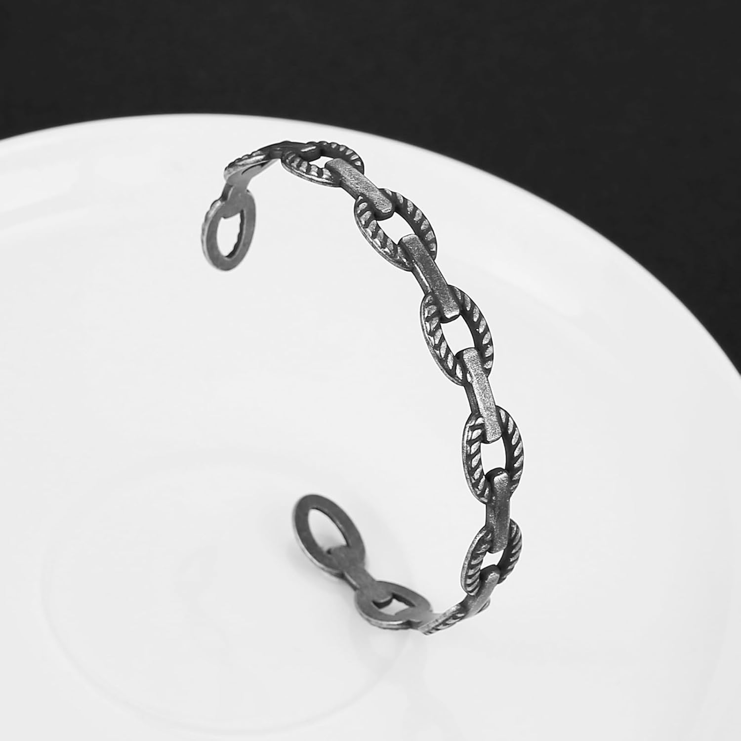 HZMAN Adjustable Stainless Steel Bracelet for Men, Minimal Cool, Antique, Retro Open Metal Chain-style Cuff Bangle Bracelets for Men - Image 4