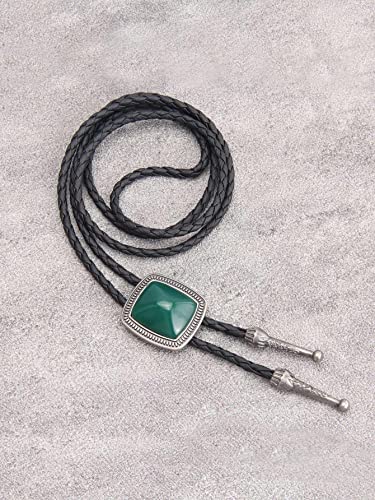 Image of GelConnie Bolo Tie for Men Women Western Cowboy Turquoise Leather Necktie | Natural Stone Bolo Tie Necklace for Women Rodeo Cowboy Leather Necktie Native American Western Cowgirl Ties Adjustable Cord