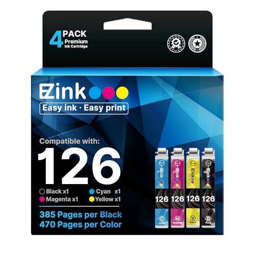 E-Z Ink (Remanufactured Ink Cartridge Replacement for Epson 126 Ink Cartridges T126 to Use with WF-3540 WF-3520 WF-7010 WF-7510 Workforce 630 Workforce 545 Stylus NX430 NX330(BCMY,4 Pack)
