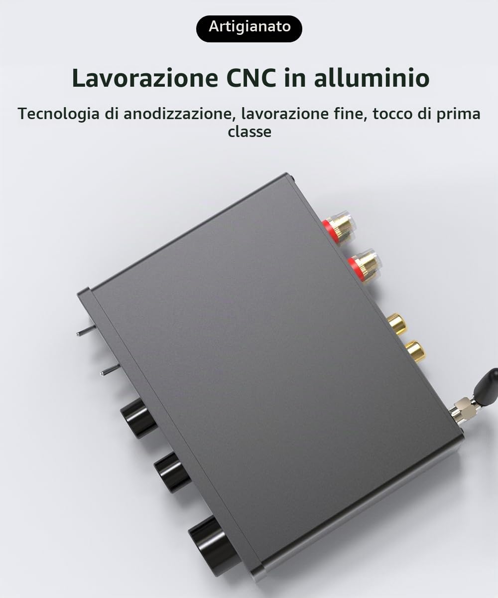 SMSL A12 Aggiornato Bluetooth 5.0 Amplificatore Audio Stereo, HiFi Classe D Integrato 2 Canali Amplificatore di Potenza per Altoparlanti Domestici con Controllo Basso e Alti 80Wx2 Infineon's MA12070