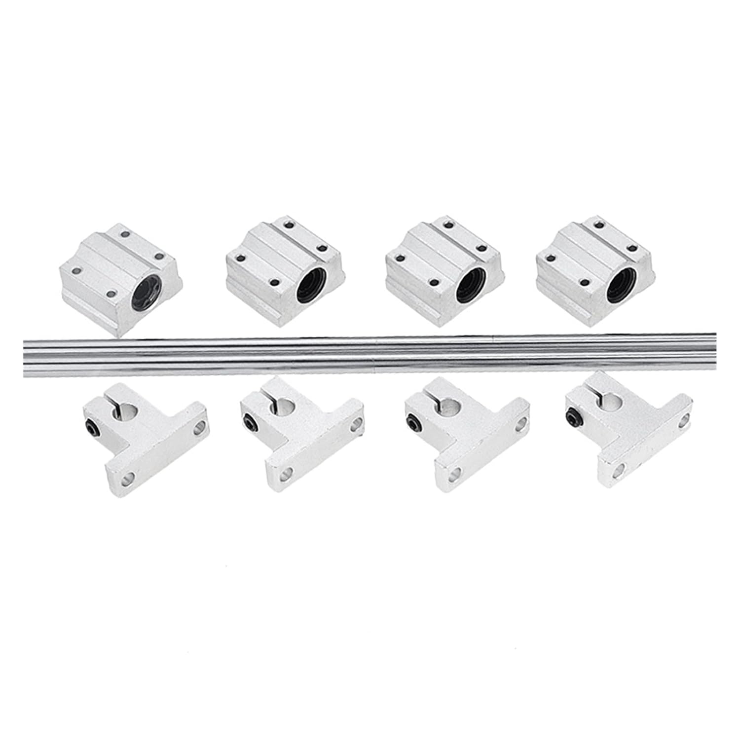 10pcs/Set Optical Axis Linear Rail Shaft OD8/10/12mm 100-600mm + SCS8/10/12UU Linear Bearing Blocks + SK8/10/12 Bearing Support(10mm,600mm)