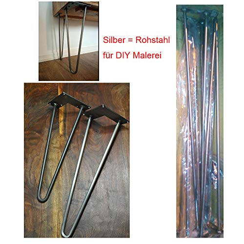 28 inch Hairpin Legs 10mm Dia. Raw Steel Unfinished 3 Prong 71cm Hairpin Desk Table Legs w/Free Screws& Floor Protectors for Dining Table, Desks (Set of 4)