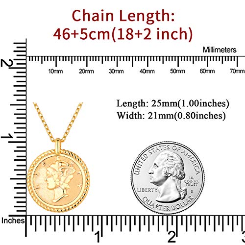 Gold American Coin Necklace, 18K Gold Plated Mercury Dime Coin Pendant Necklace Vintage Round Medallion Jewelry For Women Men #TOP2