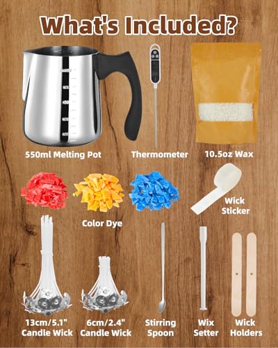 Anpro Candle Making Kit Supplies - Candle Making Kit DIY Gift for Kids, Beginners, Including 550ml Candle Make Pot,Candle Wicks,CandleTins,Wicks Holder,Thermometers
