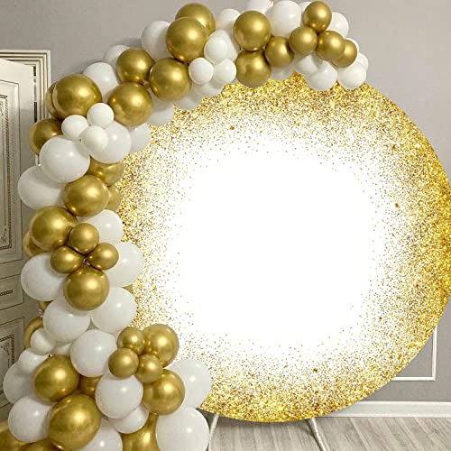 Dashan Gold Flash And White Birthday Round Backdrop Cover 7X7Ft Golden Glitter Dots Background Stand Cover For Photography Adult Kids Baby Shower Festival Supplies Polyester Portrait Photo Props #TOP1