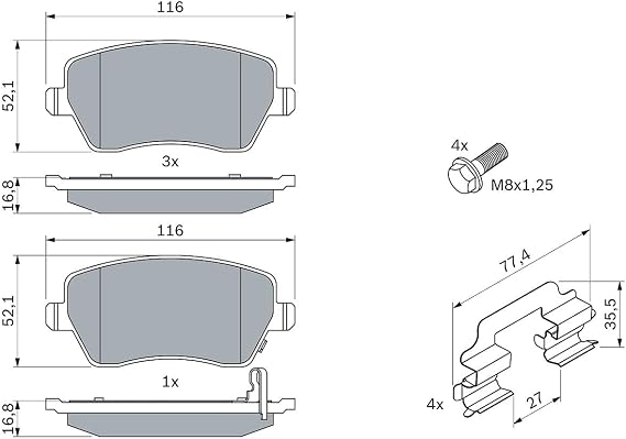 Bosch BP1071 - Brake Pads Car Front Axle - 1 Set of 4 Pads