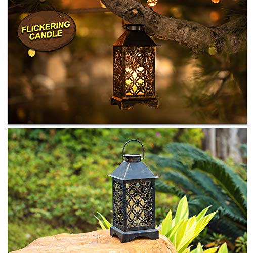 Solar Lantern Indoor or Outdoor 4Leaf Clover Bronze − Antique Metal Construction −