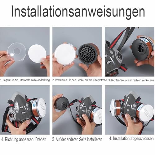 Halb Gesicht Staubmaske Set Filter für Dämpfe, Sand, Asbest, Gas, Säure und Ammoniak mit Schutzbrille, Partikelschutzfiltern Lackierer Masken und mehr mit 20 Filtrierbare Wattepads 2 Patronen