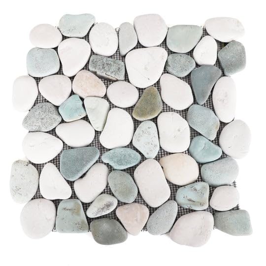White & Green Pebble Tile - Kitchen Backsplash - Real Stone Wall Panels