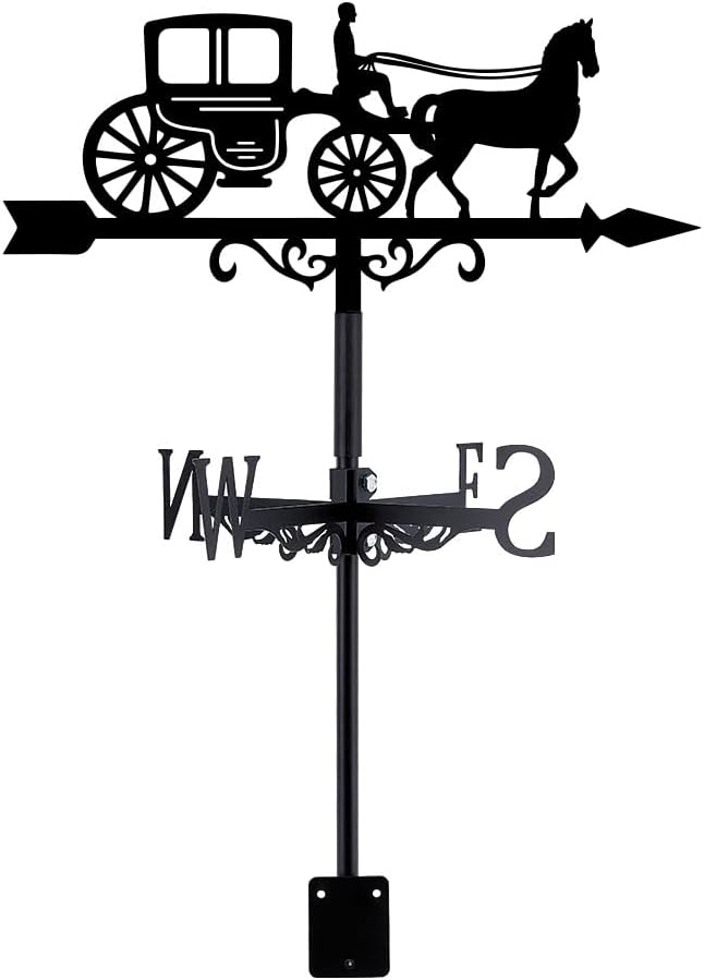 SUPERDANT Carriage Metal Weathervane Black Metal Weathervane Wind Vanes Sign Ornament Outdoor for Roof Mount Farmhouse Garden Outdoor Yard Roof Paddock Decoration 35.8x22cm