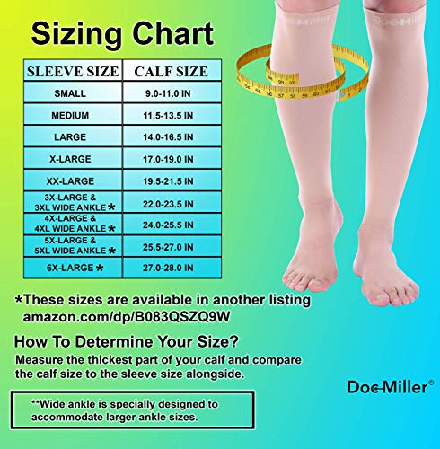 Image of Premium Calf Compression Sleeve 1 Pair 20-30mmHg Strong Calf Support Graduated Pressure for Sports Running Muscle Recovery Shin Splints Varicose Veins Doc Miller (Skin /Nude, 2-Pack, XX-Large)