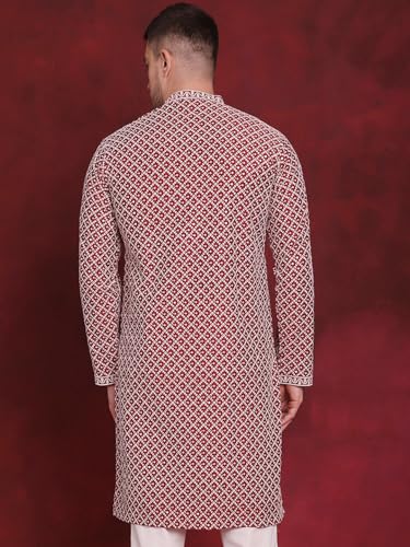 Image of Jompers Men's Silk Blend Regular Fit Sequin Chikankari Front Open Kurtas